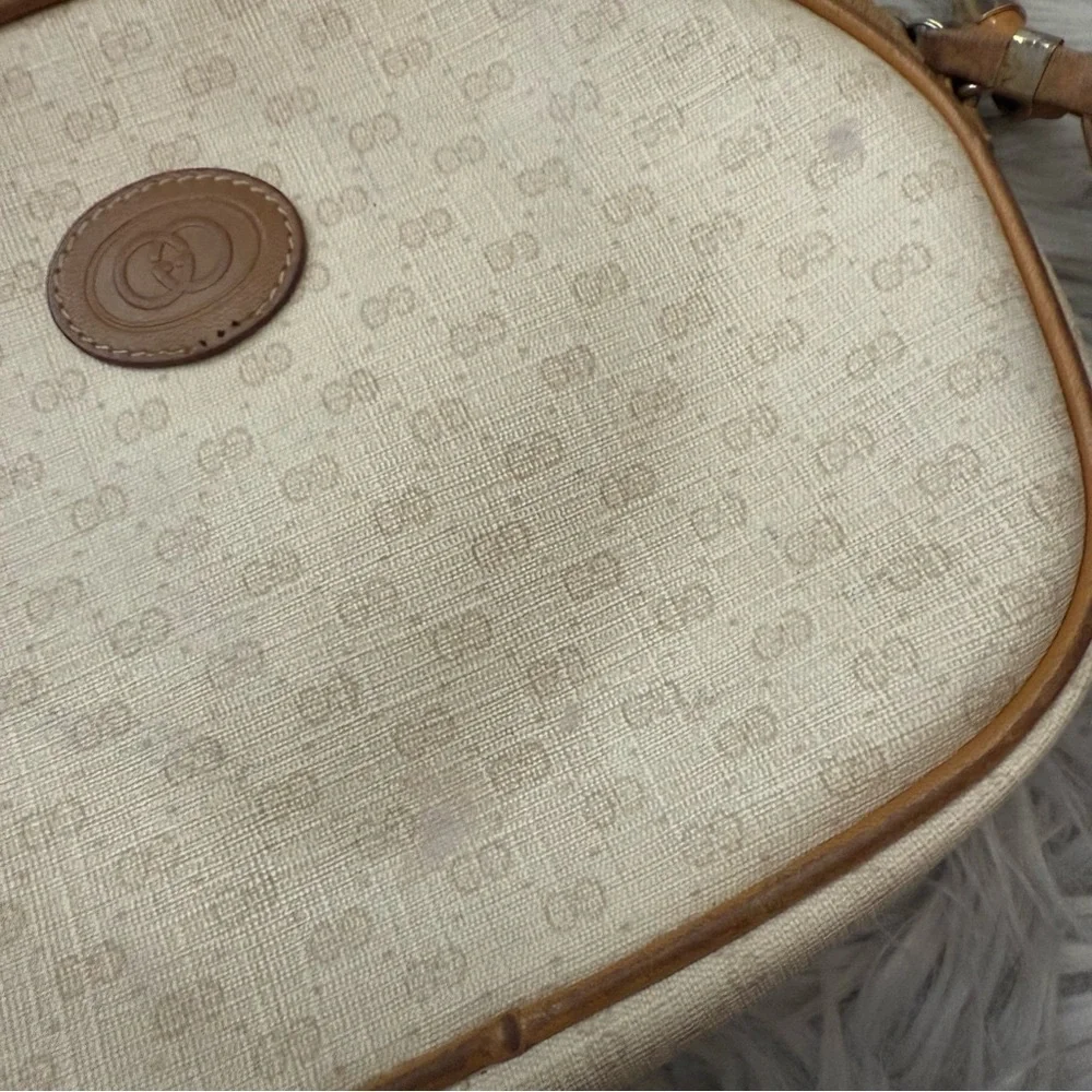 GUCCI Vintage Micro GG Canvas Shoulder Bag PVC Leather Beige - Picture 11 of 16